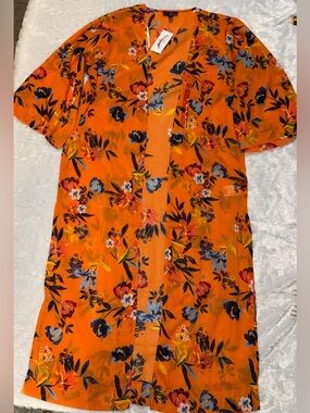 Jessica Simpson Orange Floral Print Cover up with Blue Accents
